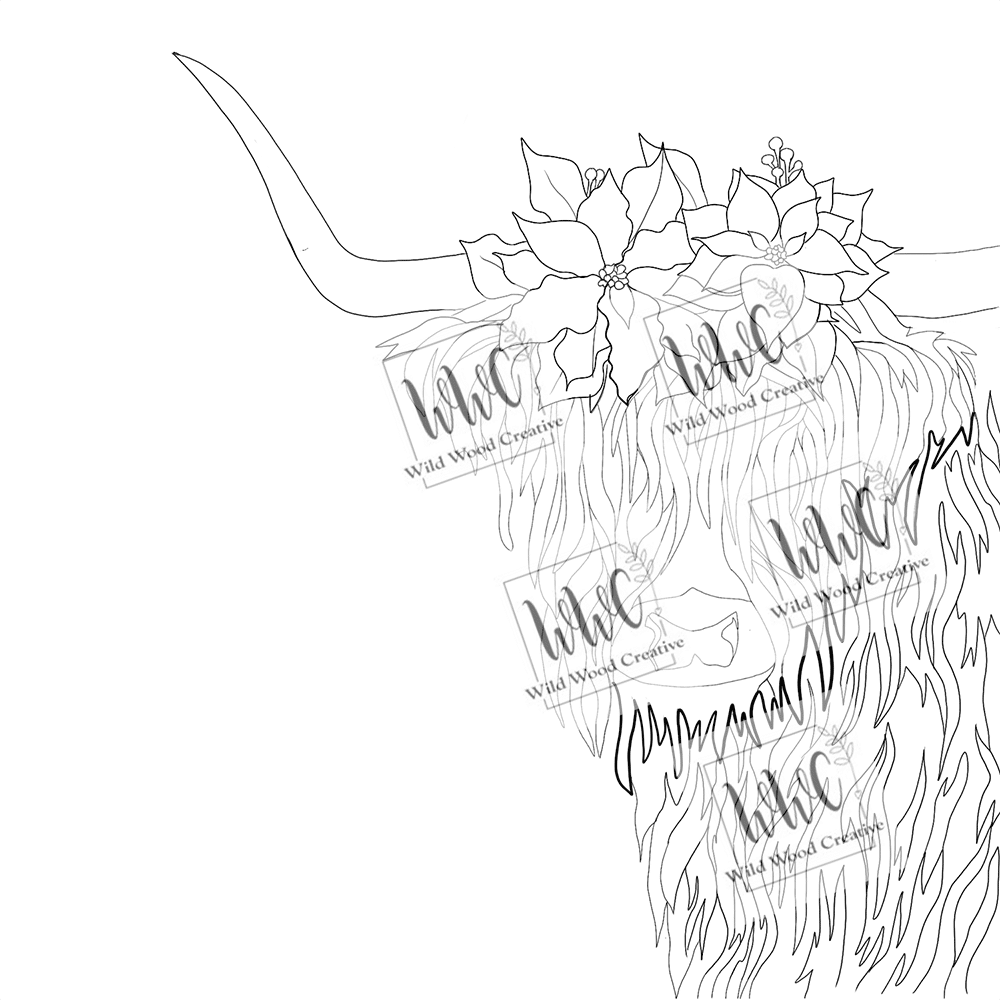 Festive Highland Cow Template