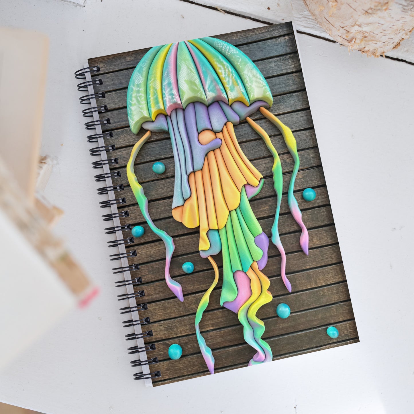 Coastline Rainbow Jellyfish Spiral notebook