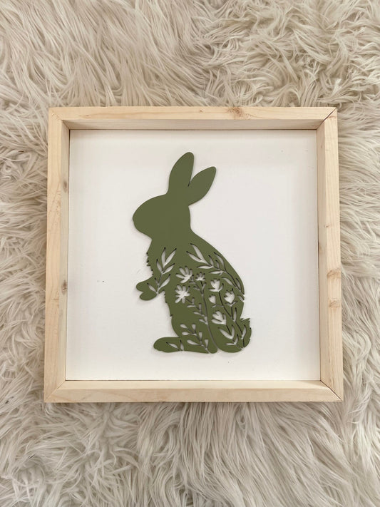 Framed Floral Bunnies ~ Green