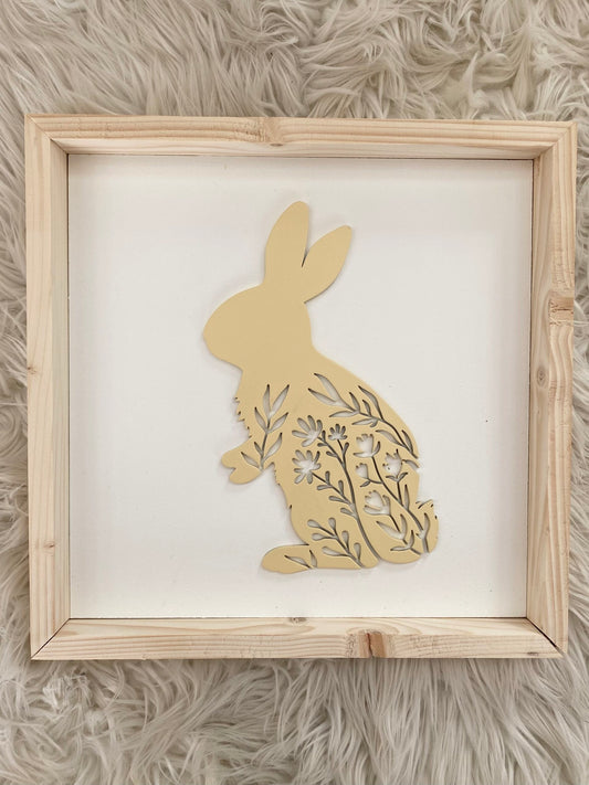 Framed Floral Bunnies ~ Yellow