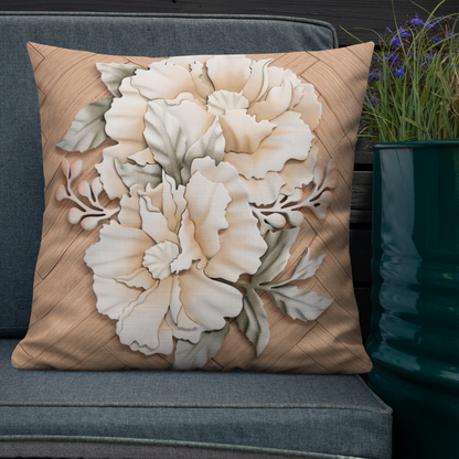 Lauren Bedard Home - Blanca - Oak Herringbone Peonies Throw Pillow