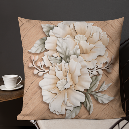 Lauren Bedard Home - Blanca - Oak Herringbone Peonies Throw Pillow