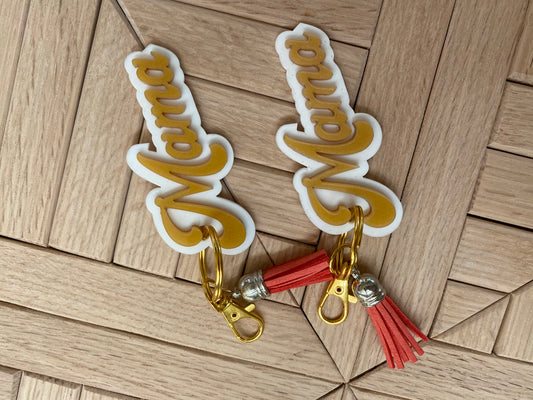 White with Gold Mama Keychain